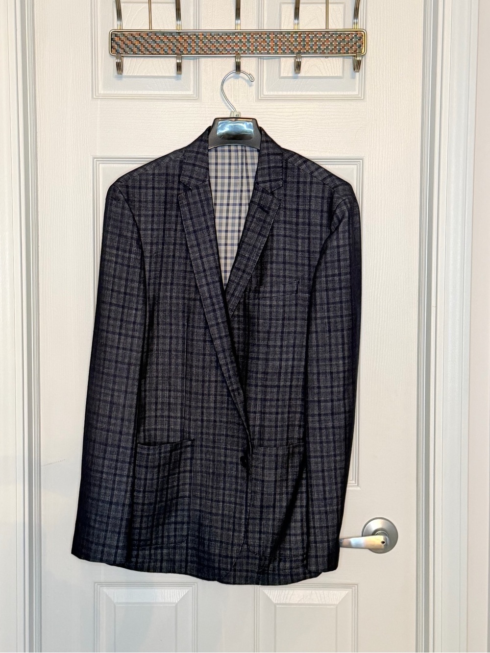 Men's Gray/Blue Plaid Blazer - Classic Single-Breasted Jacket
